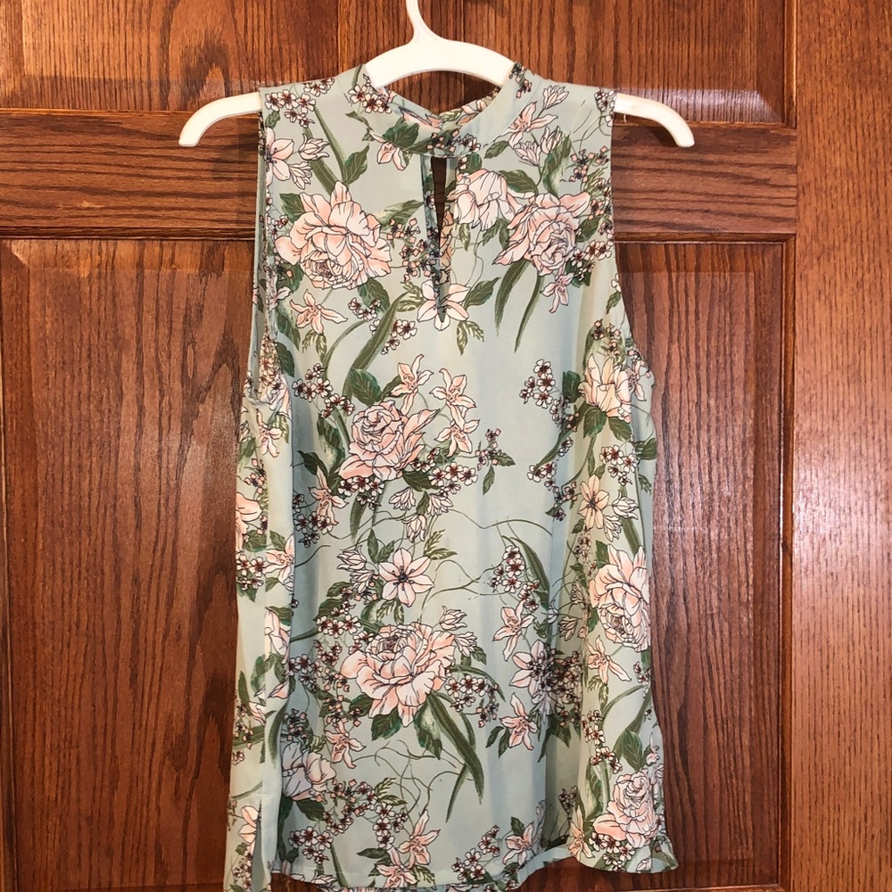 LOFT Sleeveless Floral Blouse - Light Green - Picture 2 of 8